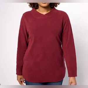 NEW - Denim & Co. Petite Fleece Crossover Neck LS Tunic w/ Dolphin Hem. A624140.